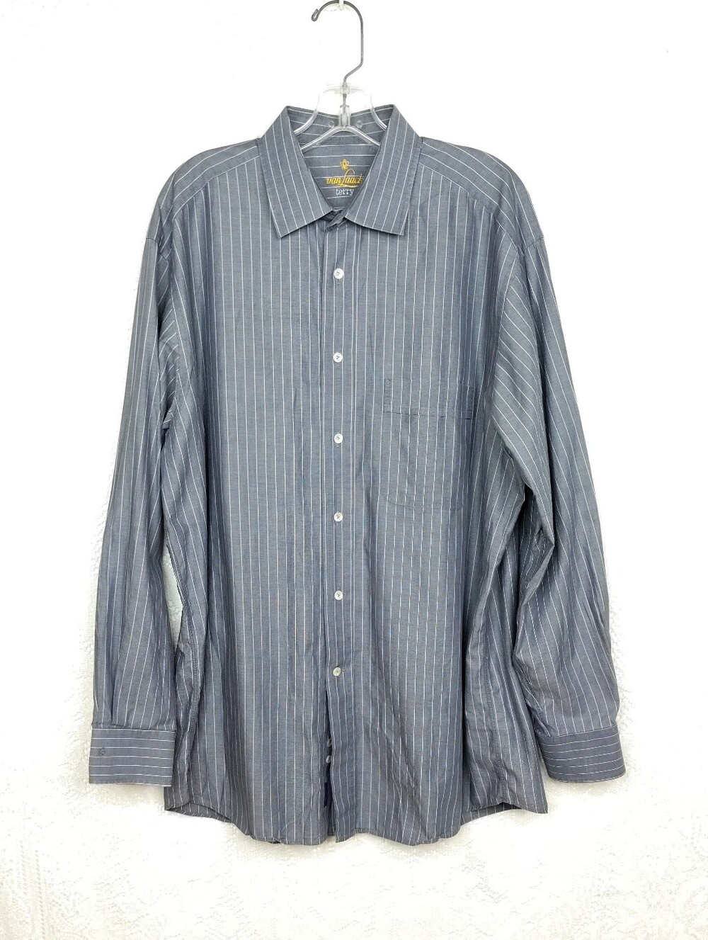 Van Laack Terry Gray and White Pinstripes Long Sleeve Dress Shirt Size XL